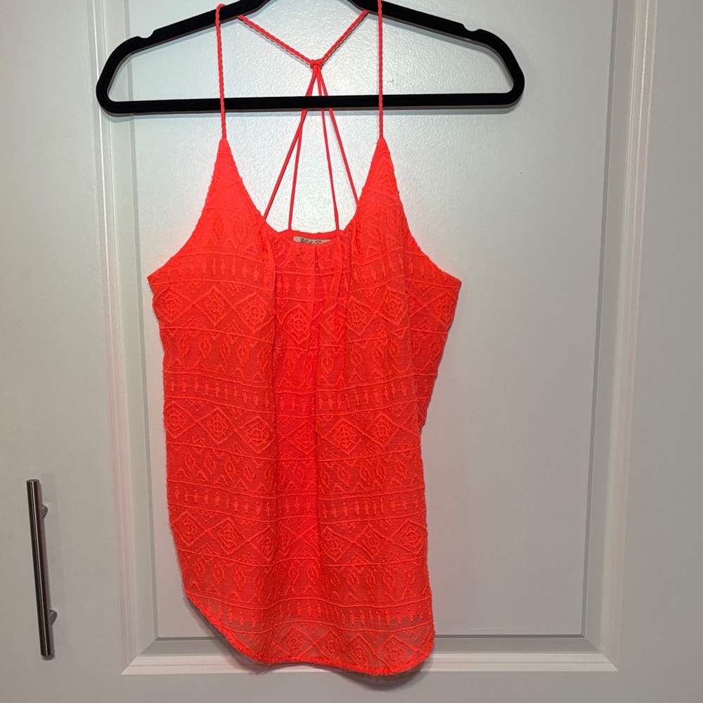 Lucky Brand Lace-Texture Strappy Cami Top - Neon Coral